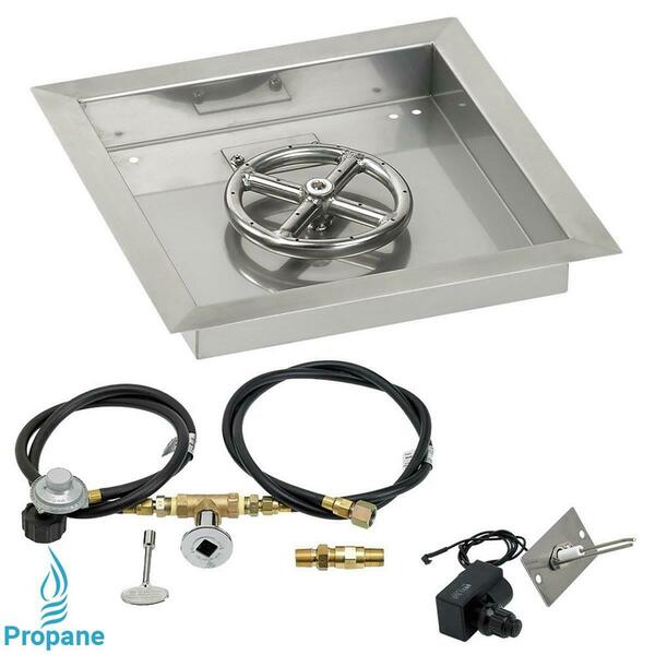 American Fireglass 12 In. Square Stainless Steel Drop-In Pan With Spark Ignition Kit - Propane SS-SQPKIT-P-12